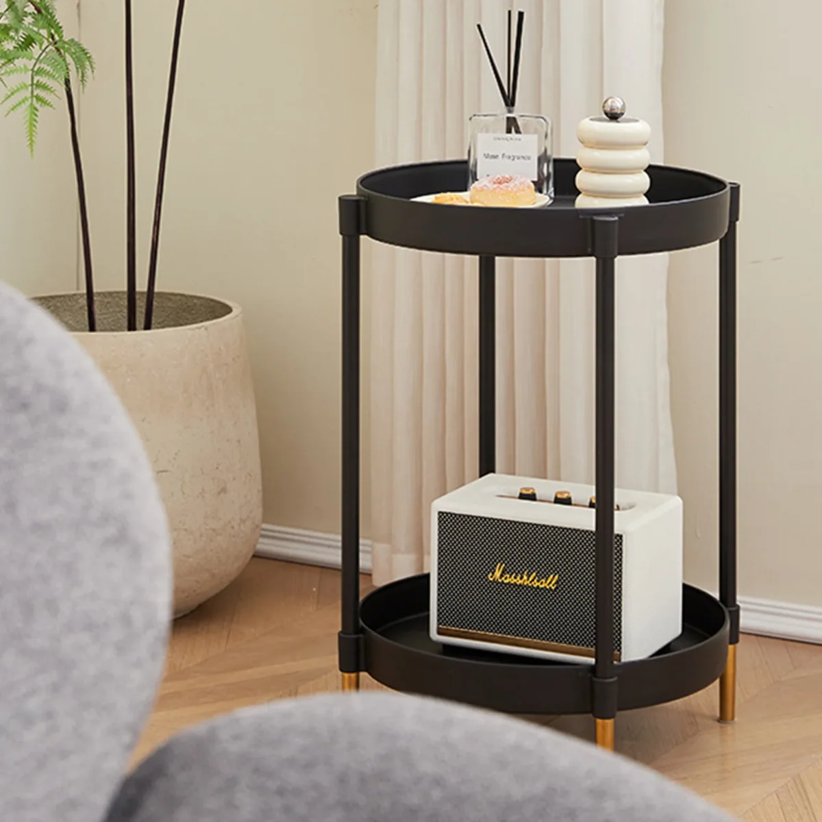 2 Tier Side Table With Wheels Storage Trolley for Balcony, Study Room, Sofa - Image 5